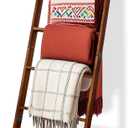 Wooden Blanket Ladder with Removable Hooks, 6-Tier 5.66 Ft (68 Inch) Rustic Blanket Rack, Blanket Ladders for Living Room & Bedroom, Easy Assembly, Perfect for Displaying Blankets & Scarves, Brown