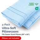 Queen Pillow Cases Set of 4 - Ultra Soft Hotel Quality Pillowcase Covers - Comfy, Cozy & Wrinkle Free - Shrink, Stain & Fade Resistant - Machine Washable Pillow Protectors - 4 Piece Set - Light Blue