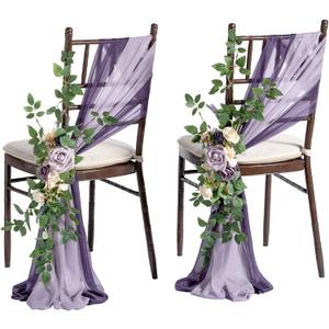 Ling's Moment 8 Wedding Chair Decorations Aisle Pew Church Artificial Flowers Greenery Swag Lilac Purple Gold Bench Ceremony Reception Floral Faux Backdrop Rose Arrangements Party Outdoor Decorations