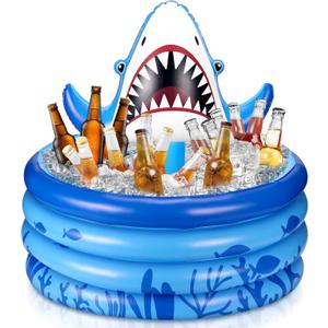 Bencailor Shark Party Decorations Summer Birthday Inflatable Cooler Blow Up Drink Cooler Reusable Floating Ice Chest Summer Ocean Theme Pool Drink Holder for Holiday Party Supplies
