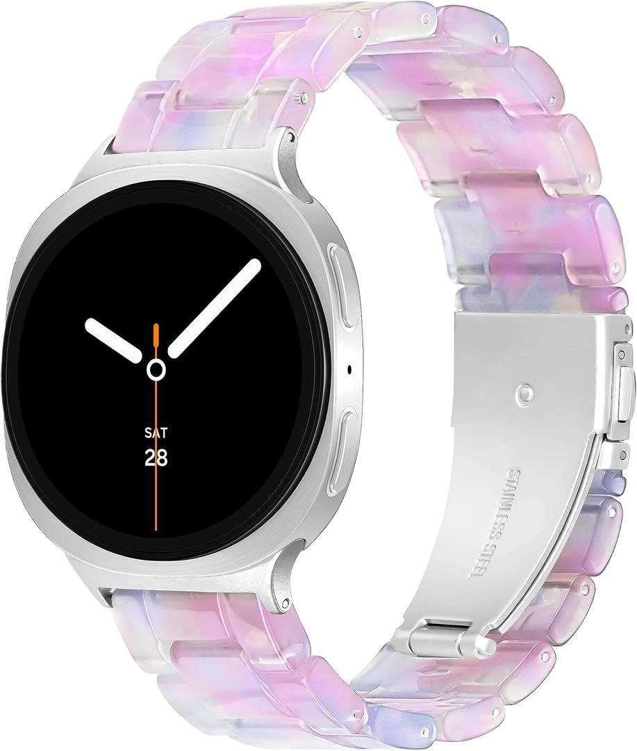 Resin Band for Samsung Galaxy Watch 8 Band 40mm 44mm/Galaxy Watch 8 Classic Band 46mm Women, Lightweight Replacement Bracelet Strap for Samsung Watch 8 Bands-Purple Pink