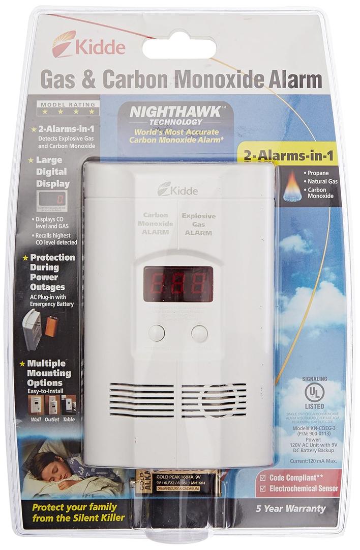 Kidde 408-900-0113-02 AC Powered, Plug-in CO/Gas Combination Alarm with Battery Backup