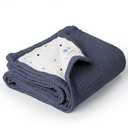lulumoon Baby Blanket for Newborns: Muslin Swaddle for Receiving Neutral - Crib Quilt for Travel Boy & Girls 30"x40"(Blue)
