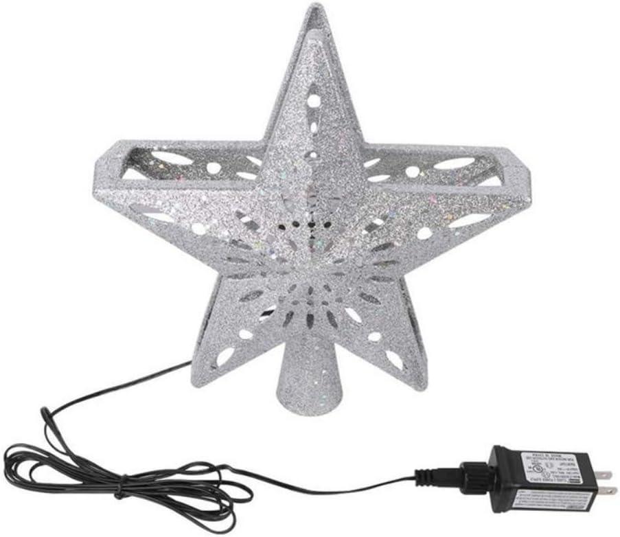 LED Projector Light Christmas Projector 5-Point Star Christmas Treetop with Built-in Rotating Magic Ball LED Tree Ornament Home Party Holiday Winter Xmas Decorations