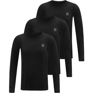 Runhit Boys Compression Shirt Kids Long Sleeve Athletic Undershirt Youth Quick Dry Base Layer for Football Baseball (X-Large, Black/Black/Black)