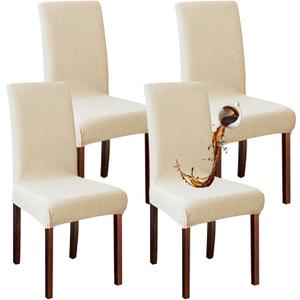 Waterproof Chair Covers Dining Chair Cover,Removable Washable Jacquard Parsons Chair Covers (Cream-Set of 4)