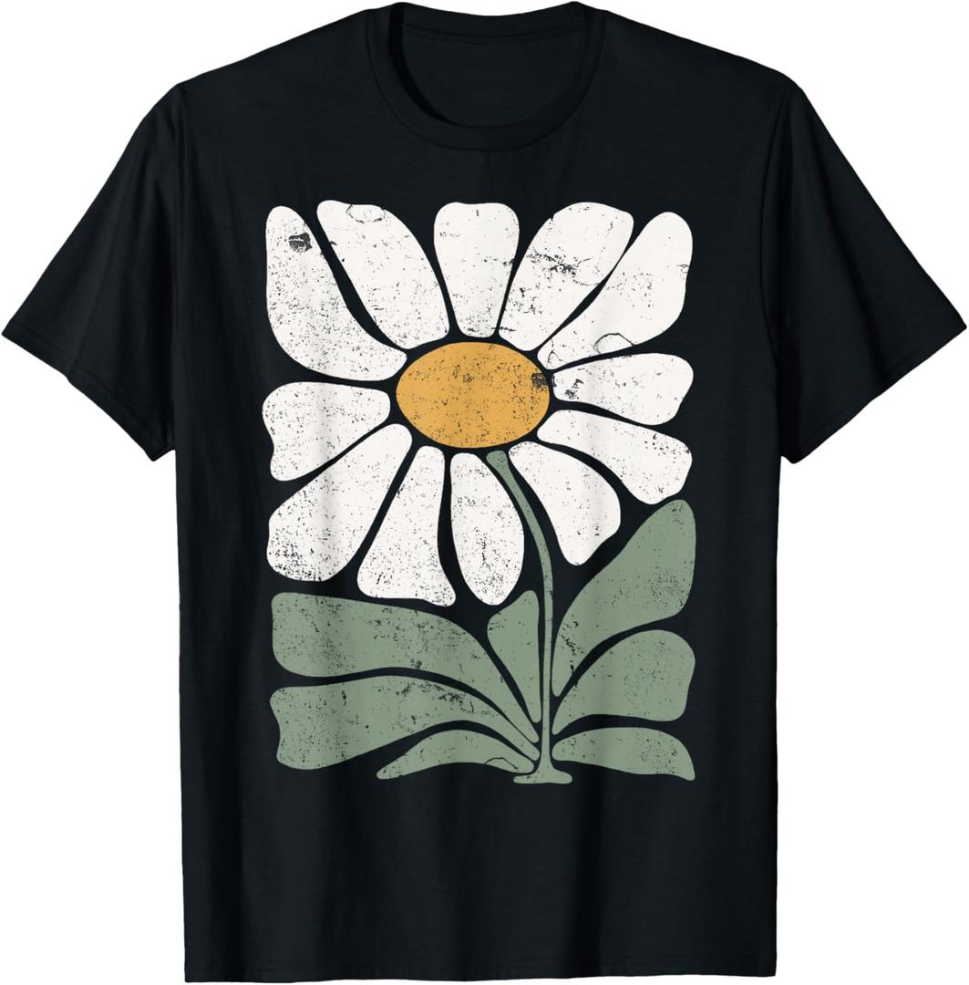 Boho Daisy ~ Flower Retro Botanical Wildflower Gardener T-Shirt, L