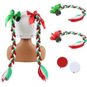 5 x Holiday Color 2 Psc Pigtail with Detachable Suction Cup Motorcycle Ponytail Bicycle Braids Hair Tails for Any Decorations Christmas