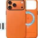 SHIELDON Genuine Leather Case for iPhone 17 Pro Max 6.9" 2025 | Compatible with Magsafe, Updated Camera Button, Magnetic Wireless Charging, Anti-Scratch, Shockproof, Protective Phone Cover - Orange