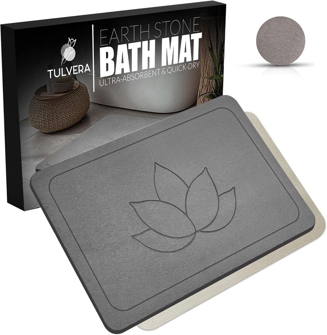 Stone Bath Mat | Diatomaceous Earth Quick Drying Shower Mat | Absorbent Non-Slip Bath Mats for Bathroom | Elegant Minimalist Design, Easy to Clean Shower Stone | 24" x 16" (Zen Lotus)