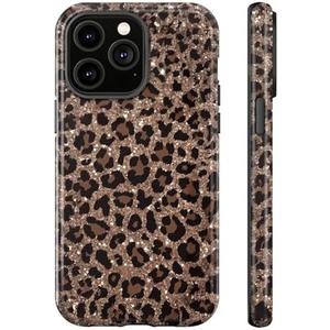 for iPhone 16 Pro Case,Luxury Sparkle Leopard Print Pattern Vintage Cheetah Design,Dual Layer Soft TPU Hard PC Bumper Case,Protective Phone Cover for Women Girls-Brown Leopard Print