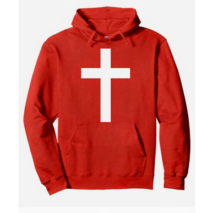 Christian God Jesus Cross White Pullover Hoodie, Red, M