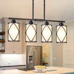 4-Light Kitchen Island Lighting, Modern Black Linear Dining Room Light Fixtures with Milk Glass, Farmhouse Industrial Chandelier Pendant Light for Kitchen Island Dining ROM, CH9176BKW-4IS 4-Light Kitchen Island Lighting, Modern Black Linear Dining Room Light Fixtures with Milk Glass, Farmhouse Industrial Chandelier Pendant Light for Kitchen Island Dining ROM, CH9176BKW-4IS