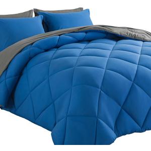 Cosybay Bed in a Bag Full Comforter Sets 7pcs All Season Solid Down Alternative Bedding Sets Blue and Grey with Comforter, Pillow Shams, Flat Sheet, Fitted Sheet and Pillowcases
