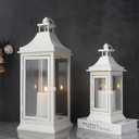 JHY DESIGN Set of 2 19.5''&13''Tall Vintage Candle Lanterns Outdoor Hanging Tower Lantern Metal Candle Holder for Garden Living Room Indoor Outdoor Parties Weddings Balcony Patio