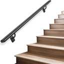 Industrial Stair Handrail Wall-Mounted Hand Rails for Indoor Stairs Black Pipe Stair Railing Indoor Metal Hand Rail for Indoor & Outdoor Steps Aluminum Staircase Handrail for Stairs 3ft