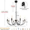 Black Farmhouse Chandeliers, 8 Light Rustic Iron Chandeliers, Classic Candle Ceiling Hanging Pendant Light Fixture for Living Room, Kitchen Island, Foyer, Dining Room Lighting Fixtures