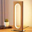 EDISHINE LED Table Lamp, Wooden Bedside Lamp with 3 Color Temperatures & Dimmable, Touch Control Square Nightstand Lamp for Bedroom Living Room, Memory Function, Dark Pearwood Color