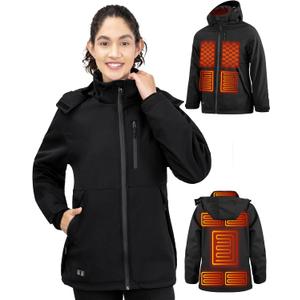 Heated Jacket for Women with Btter Pack, Winter Outdoor Soft Shell Electric Heating Coat with Detachable Hood (Large, Black)