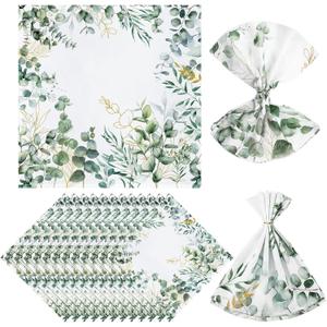 12 Pcs Cloth Napkins 18 x 18 Inch Napkins Washable Dinner Table Tea Party Polyester for Kitchen Summer Christmas Party Wedding Restaurant Indoor (Green Leaves)