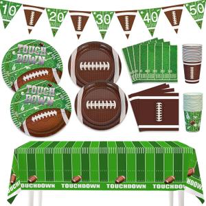 74Pcs Football Party Decorations Supplies Football Party Decoration Set Include Dinner Plates, Dessert Plates, Napkins, Cups, Banner and Tablecloth Football Birthday Party Favors Kit
