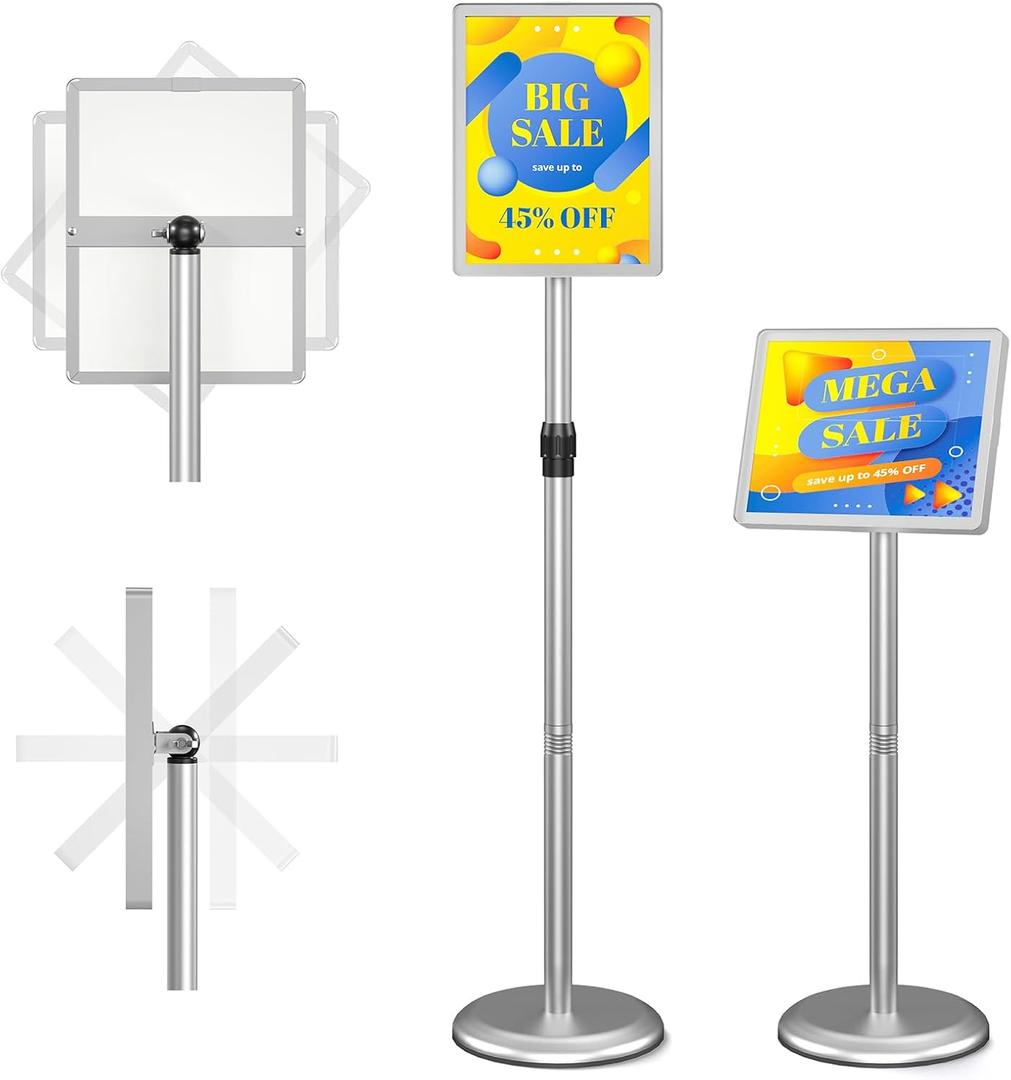 Adjustable Outdoor Sign Holder Stand for Display - Floor Sign Stand with Base for Business Retail Events 8.5x11 inches, Silver