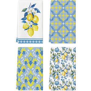 Artoid Mode Lemon Flowers Floral Summer Kitchen Towels Dish Towels, 18x26 Inch Hello Sunshine Seasonal Decoration Hand Towels Set of 4