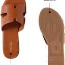 Yozuru Womens Flat Sandals Open Toe Dressy Summer Sandals Comfortable Casual Slip on Leather Slides Sandals for women, 7, Brown
