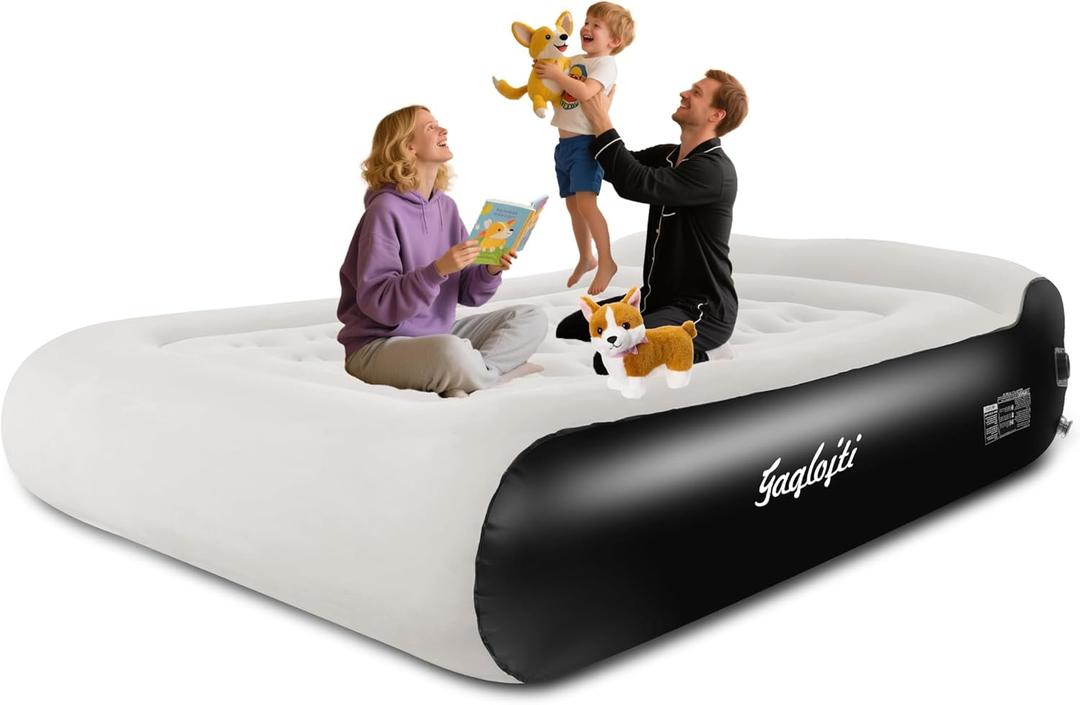 16" Air Mattress Queen with Built in Pump,Portable Full Blow up Mattress with Carry Bag, Comfort Flocked Airbed Inflatable Mattress for Guests,Camping (Grey)