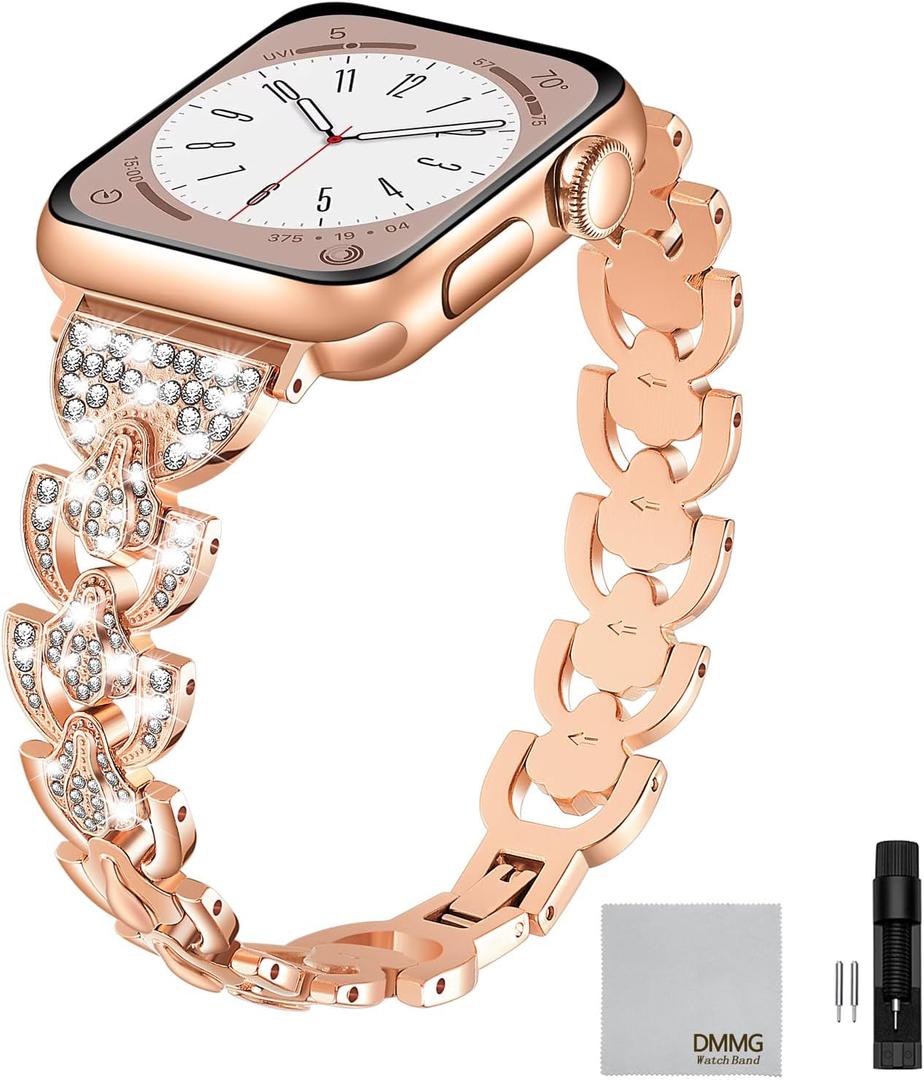 DMMG Compatible with Apple Wacth Band 41/40/38 49/45/44/42 mm, Women Bling Glitter Diamond Shell Design Metal Stainless Steel Straps for iWatch bands Series 9 8 7 6 5 4 3 2 1 SE