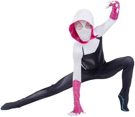 MARVEL Spider-Gwen Official Youth Zentai Halloween Costume - Hooded Spandex Jumpsuit with Printed Design and Pull On Mask, S