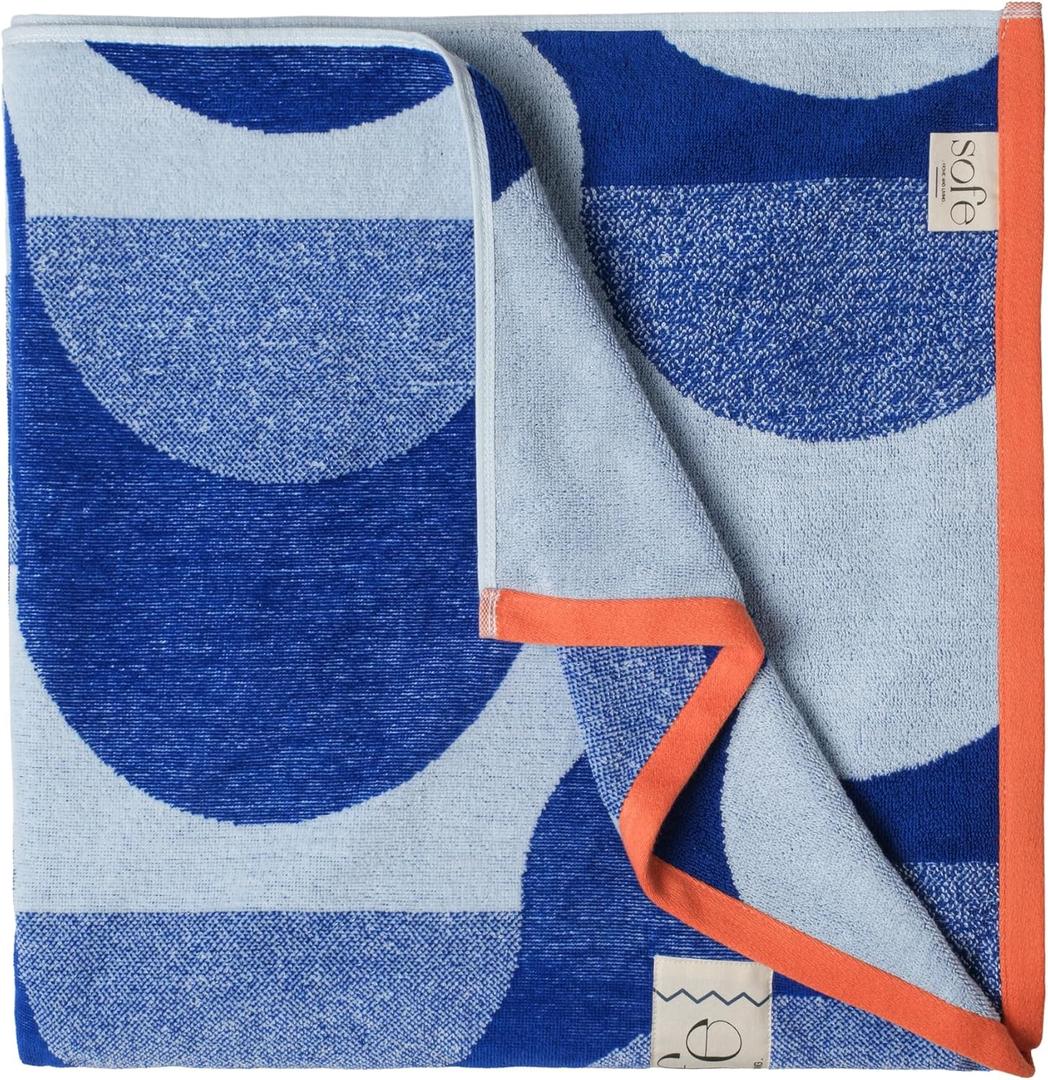 SOFE H&L | Playa Velour Large Beach Towel Pack of 2 (35 x 70) Waves - Blue | Thick, Premium, Fade Resistant, Durable | Luxury Resort Quality Pool Towel, Turkish Beach Towel with Shoulder Strap