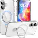 Magnetic Case for iPhone 17 Clear with Ring Holder Foldable Stand Metal Kickstand [Compatible with Magsafe], Slim Transparent Protective Phone Cover for iPhone 17 2025 6.3'', Crystal Clear