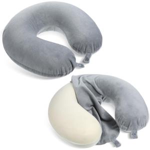 Xelsluthe 2 PCS U Shaped Neck Pillow Cover, Travel Neck Pillow Case with Zipper, Airplane Pillows Replacement Covers Washable Soft and Smooth (Only Pillowcase, No Filler)