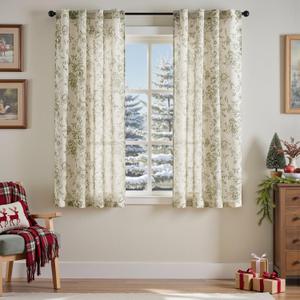jinchan Linen Floral Curtains 63 Inch Length for Living Room Bedroom Light Filtering Farmhouse Peony Flower Drapes Rustic Window Curtain Set Rod Pocket Back Tab 2 Panels Green