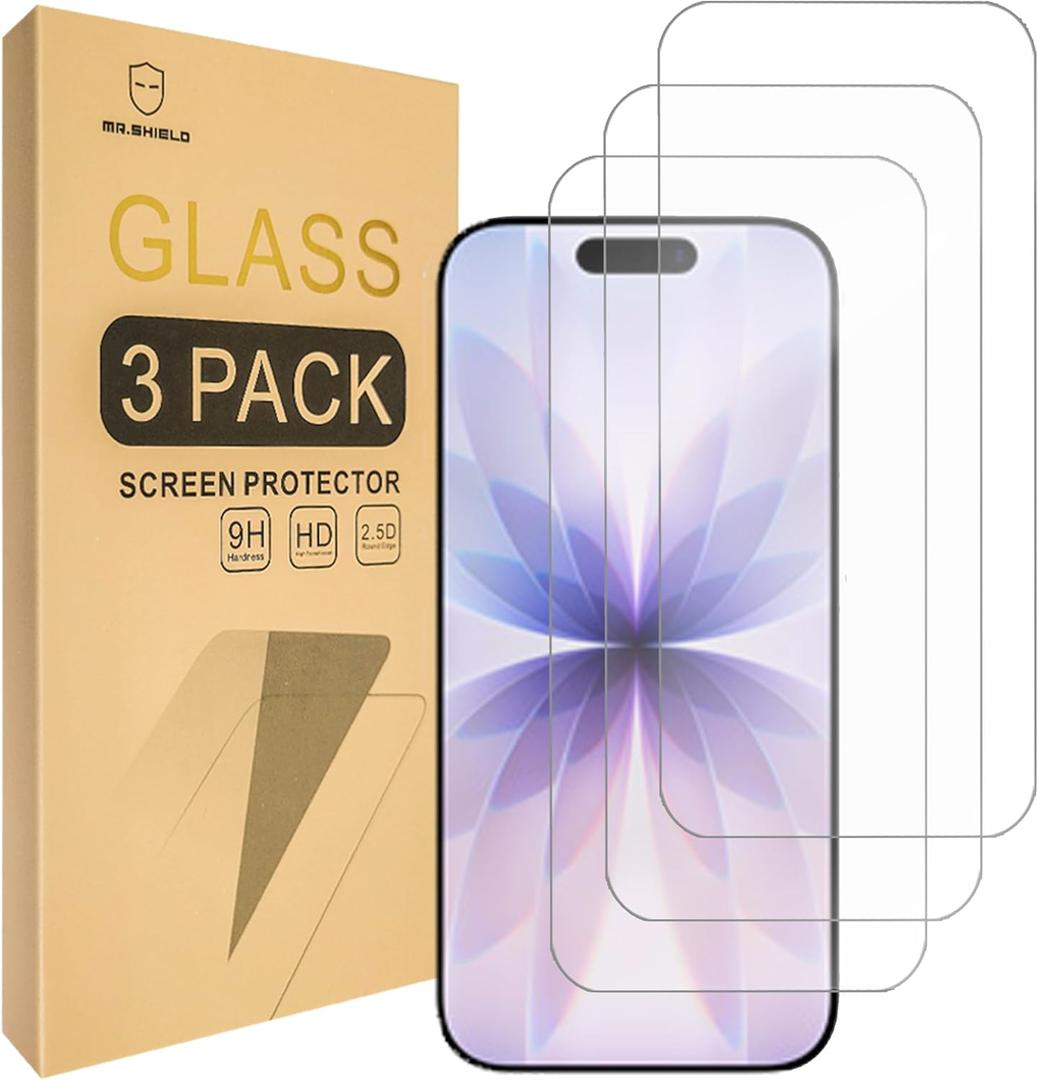 2 x Mr.Shield Screen Protector compatible with iPhone 17 Pro Max [6.9 Inch] [Tempered Glass] [3-PACK] [Japan Glass with 9H Hardness]