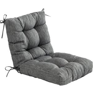 QILLOWAY Outdoor Seat/Back Chair Cushion Tufted Pillow, Spring/Summer Seasonal All Weather Replacement Cushions. (Charcoal Grey/Black) (Set Of 1)