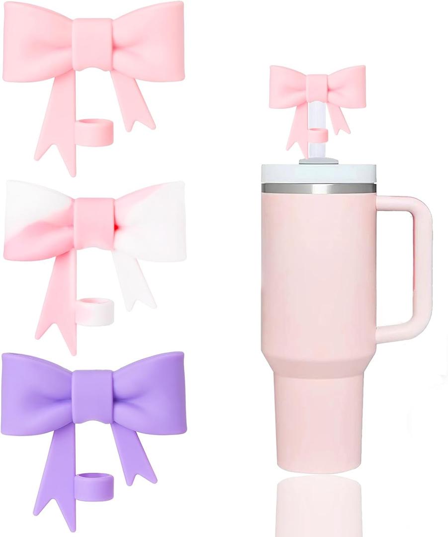 2 x 3 Pcs Classic Cute Bow Straw Covers Cap Toppers Compatible with Stanley 30&40 oz Tumbler Cups,Reusable Silicone Straws Lids Protectors for 0.4 in/10mm Stanleys Cup Accessories