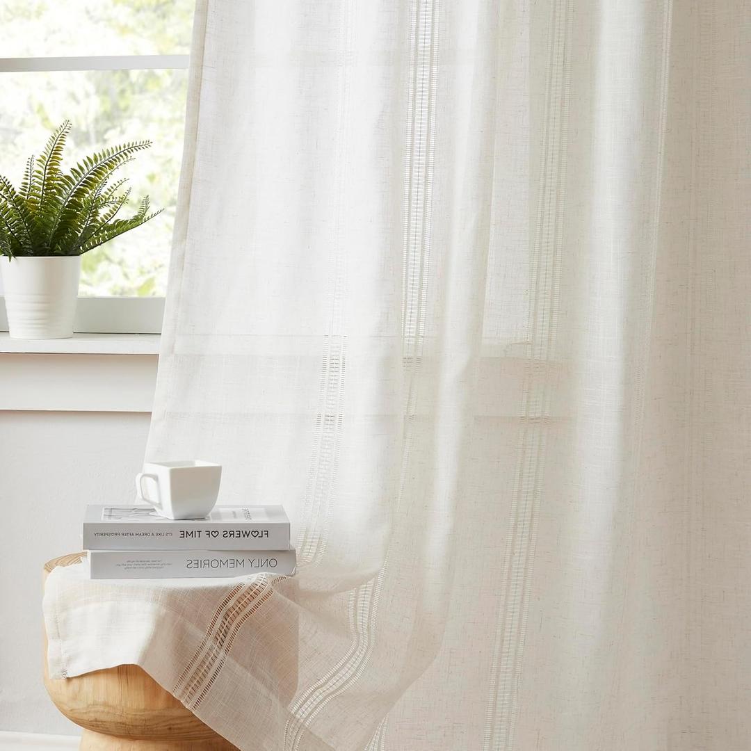 Kayne Studio Natural Linen Blended Semi Sheer Pinch Pleated Curtains,Light Filtering Farmhouse Curtains with Hooks for Living Room,63 inches Long Pinch Pleated Drapes with 18 Pin Hooks 36"Wx63"L,Beige