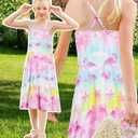 Girls Summer Sundress Adjustable Strap Cami Dress Spaghetti Strap Dresses Size 4-13 (8-9 Years, A3 Flamingo 01)