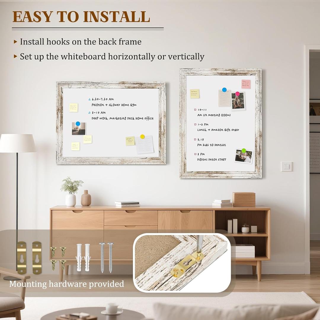 White Board for Wall, 12'' x 18.5'' Magnetic Dry Erase Board, Rustic