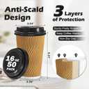 Lamosi 16 oz Disposable Coffee Cups with Lids, 50 Pack Insulated Hot Cups To Go Paper Coffee Cups with Lids and Straws, Corrugated Ripple Wall Cup for Hot Drink, Office, Coffee Bar (Champagne)