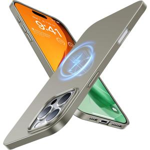 TORRAS Magnetic Slim Fit Case for iPhone 16 Pro, 6.3 inch, Ultra-Thin Compatible with MagSafe, Lightweight Matte Anti-Scratch Hard PC Cover Phone Case, Natural Titanium