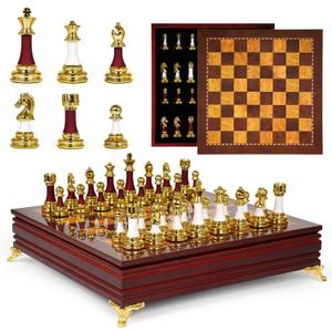 15-Inch Large Chess Set for Adults and Kids – Weighted Zinc Alloy & Acrylic Chess Pieces with Wooden Chess Board, Premium Classic Board Game for Home, Office, Family Game Night & Gifts