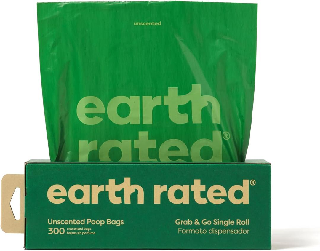 Earth Rated Dog Poop Bags, Thick Grab and Go Single Roll, Ideal for Backyard Pickups, Unscented, 300 Count