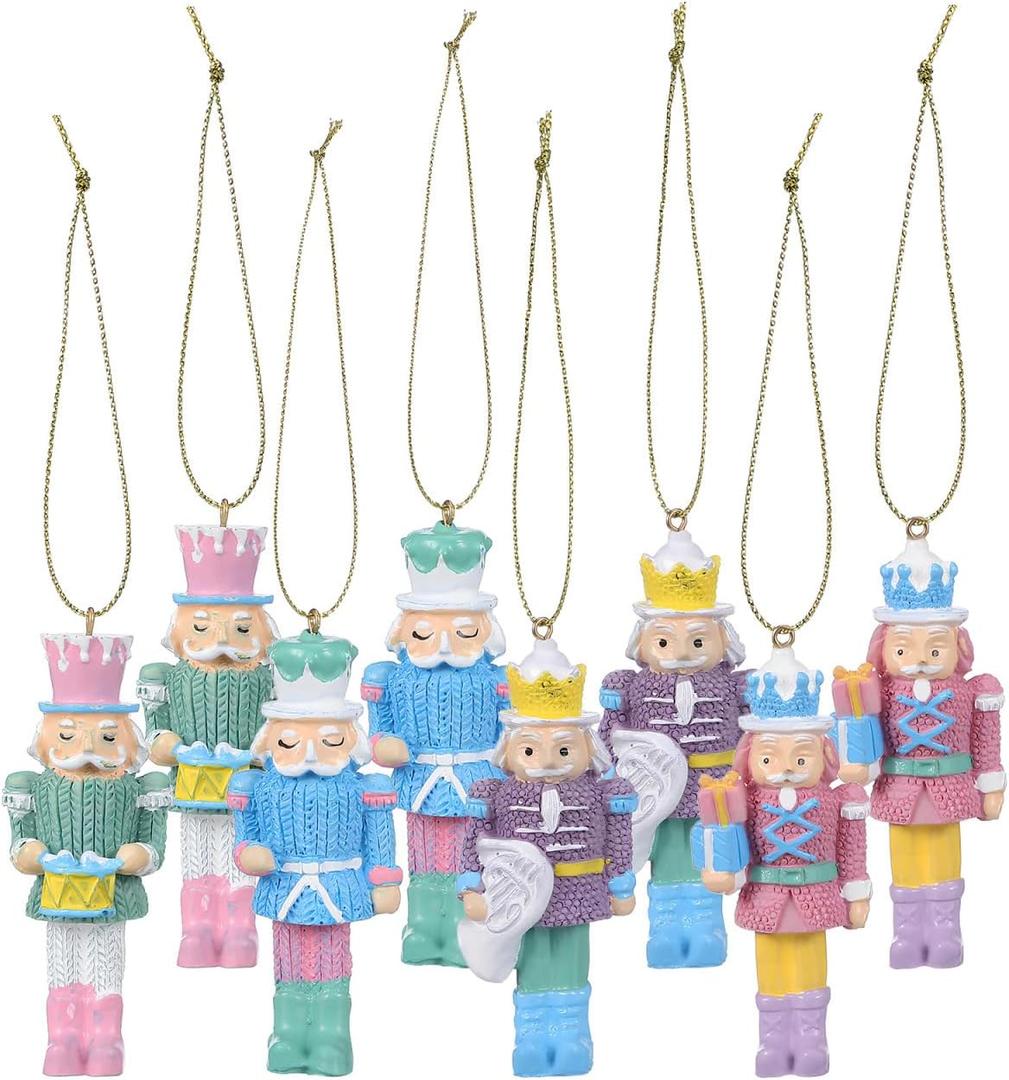 Garneck 8pcs Christmas Nutcracker Ornaments Small Wooden Hanging Decorations 2.87'' Mini Nutcracker Soldier Figures for Xmas Tree Holiday Party Home Decor
