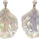 Ocean Earrings for Women - Color Change Big Seashell Pearls Sea Pearl Earrings - Seashell Dangle Summer Beach Jewelry