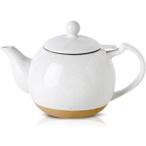 HVH 34 oz Porcelain Teapot with Stainless Steel Infuser, Ceramic Tea pot with Infuser for Loose Tea, Enough For 6 Cups, High Tea Series, Farmhouse Style (White)