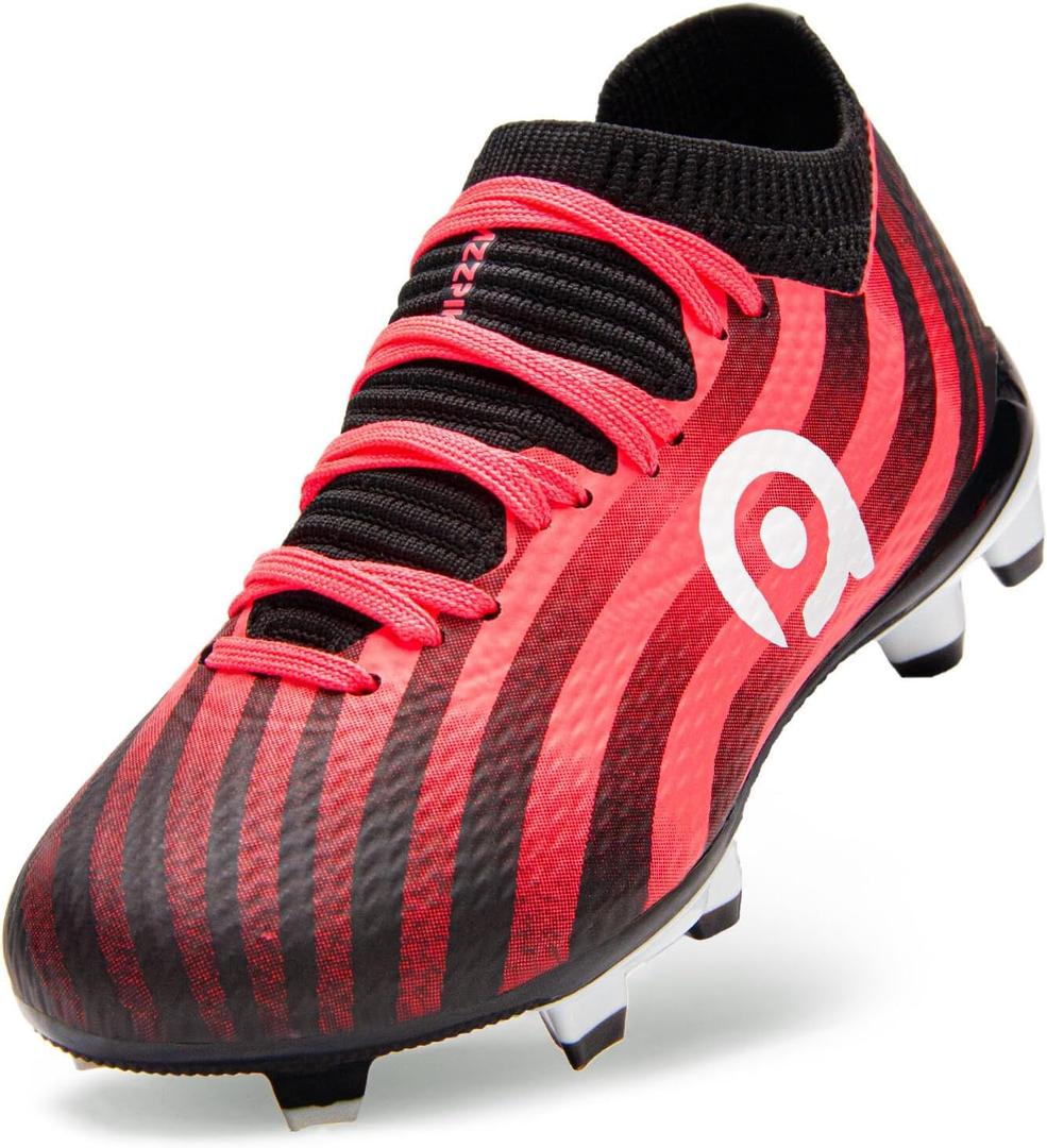 AMZZPIK Kids Soccer Cleats for Little/Big Kid Size 11C-6Y Youth Professional Cleat for Boys and Girls (Fuchsia/Black)