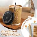 Lamosi 500 Pack Disposable Coffee Cups with Lids, 12 oz Insulated Hot Cups To Go Paper Coffee Cups with Lids and Straws, Corrugated Ripple Wall Cup for Hot Drink, Office, Coffee Bar (Champagne)